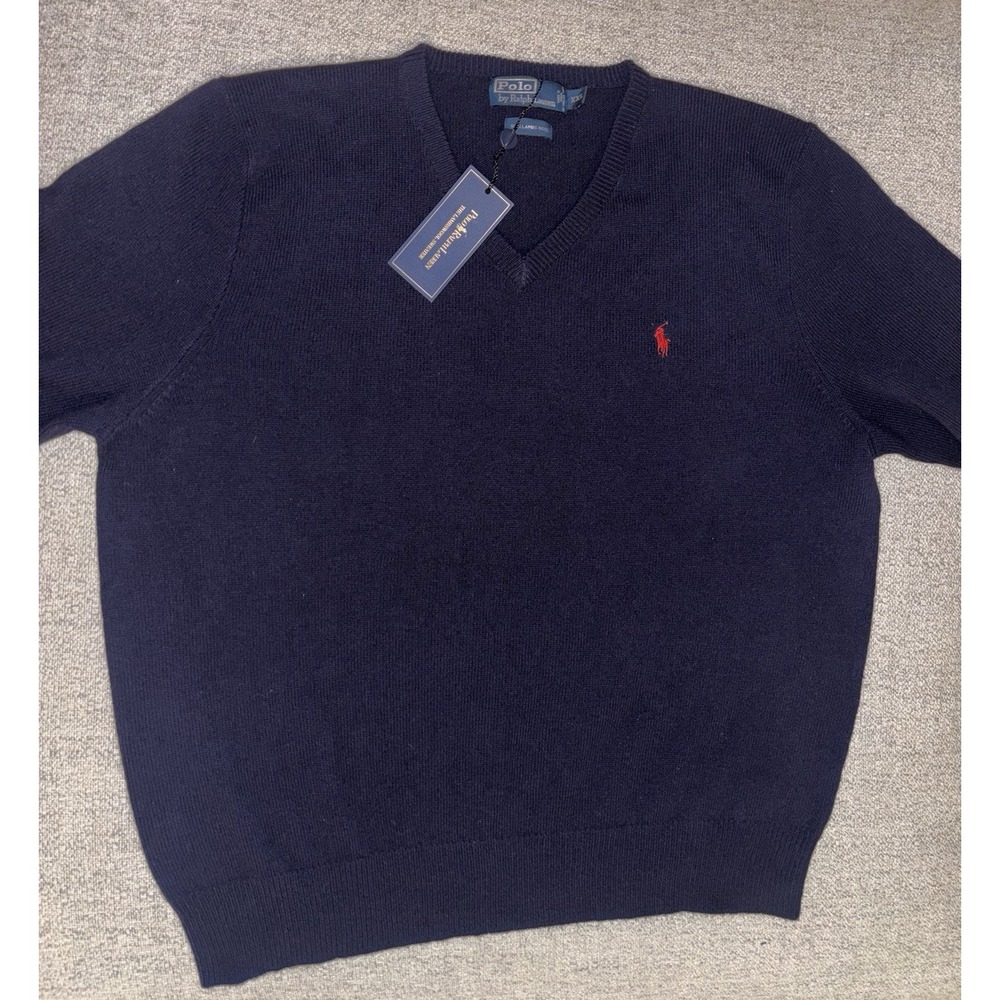 Polo Ralph Lauren Men's Sweater 100% Lambs Wool Navy V-Neck XXL Long Sleeve NWT - Picture 15 of 16